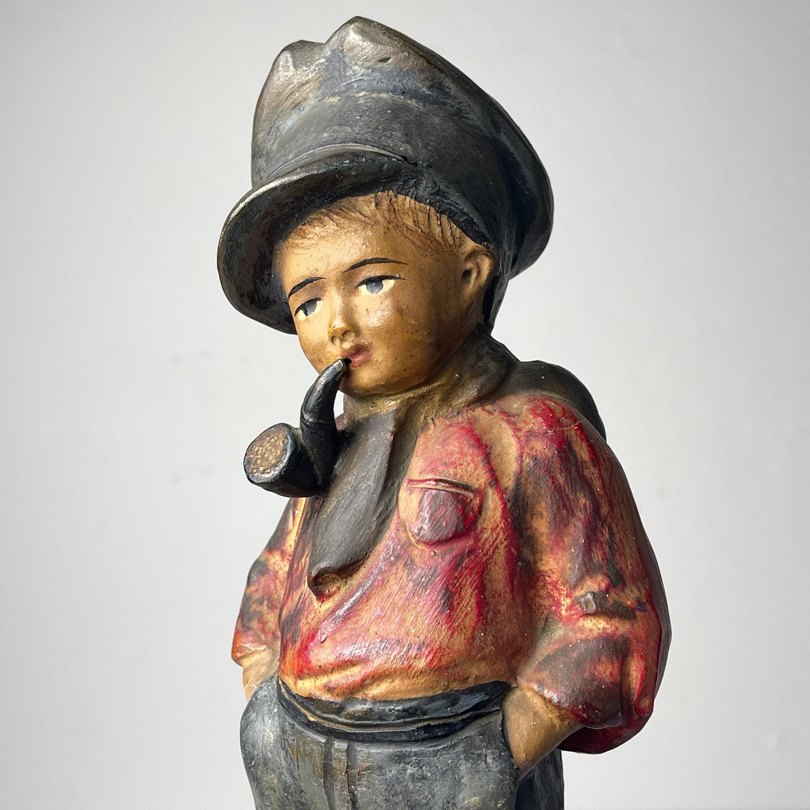 Antique terracotta sculpture Boy "Como Papá", Spain, 1900-1930s