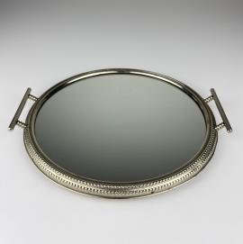 Vintage metal tray with mirror, Italy 1970s