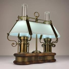 Vintage wooden and brass table lamp by Qvist & Co, Sweden 1970s