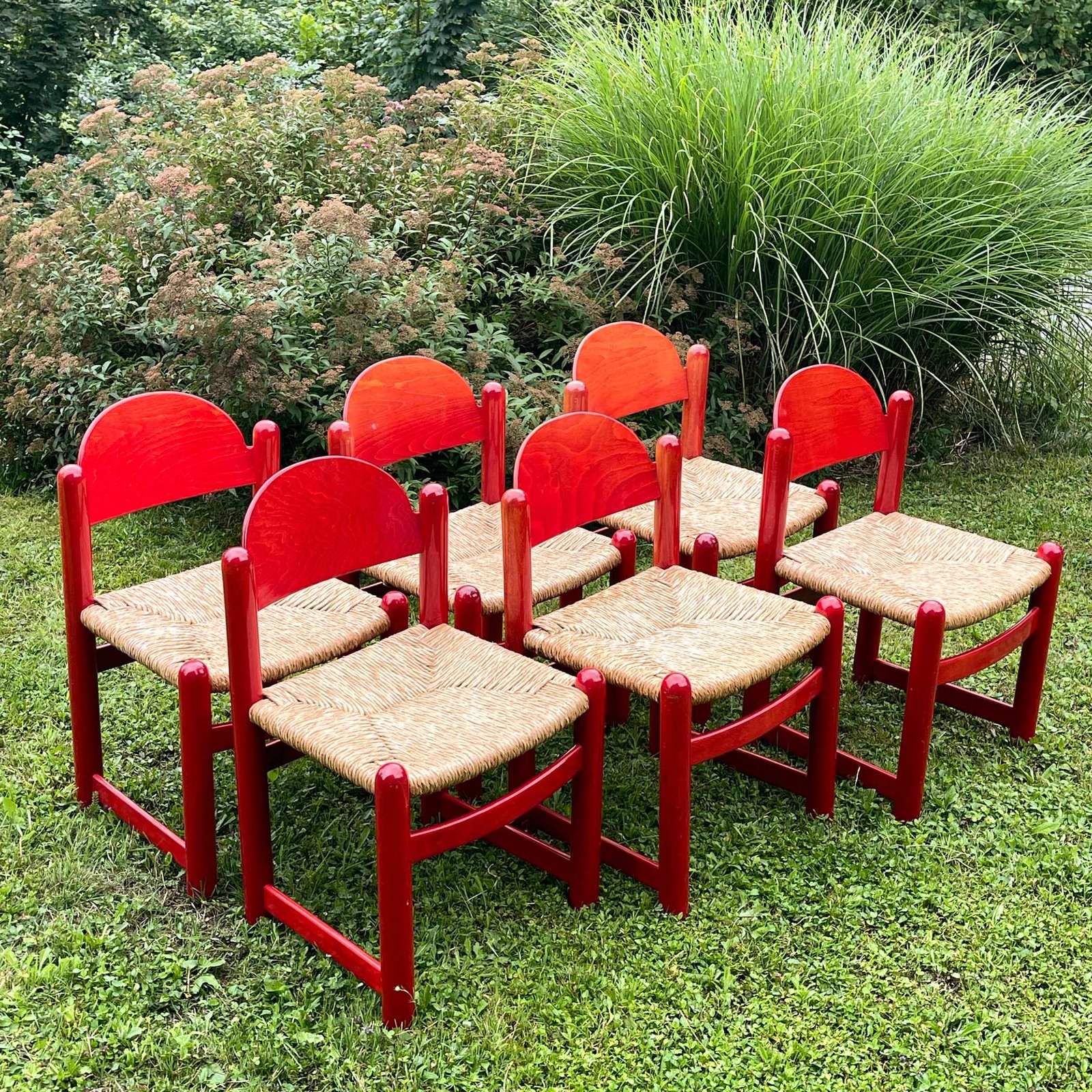 Set Of 6 Red Chairs mod. Padova By Hank Lowenstein, Italy 1970s