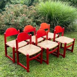Set Of 6 Red Chairs mod. Padova By Hank Lowenstein, Italy 1970s