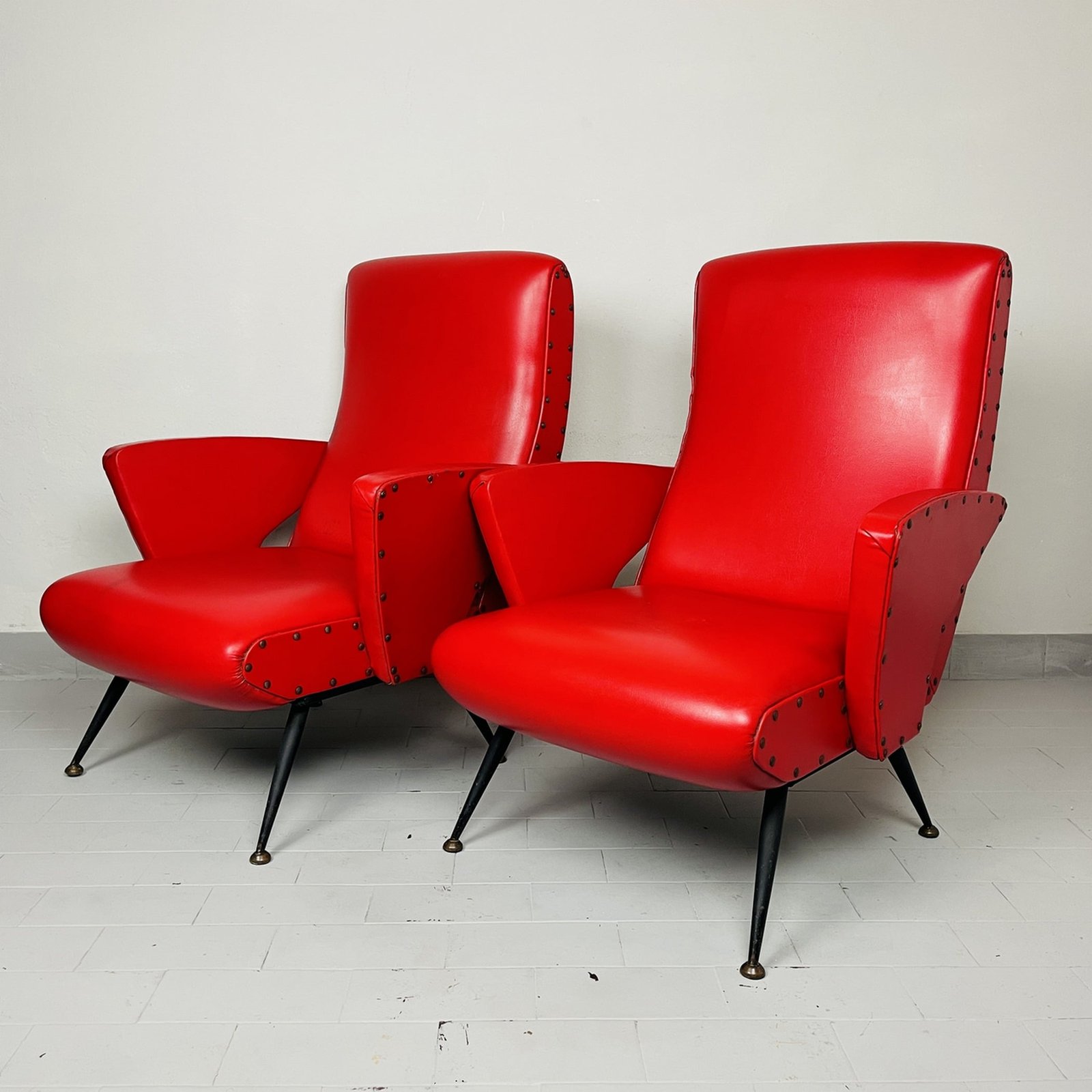 Set of 2 vintage red lounge chair Italy 1950s