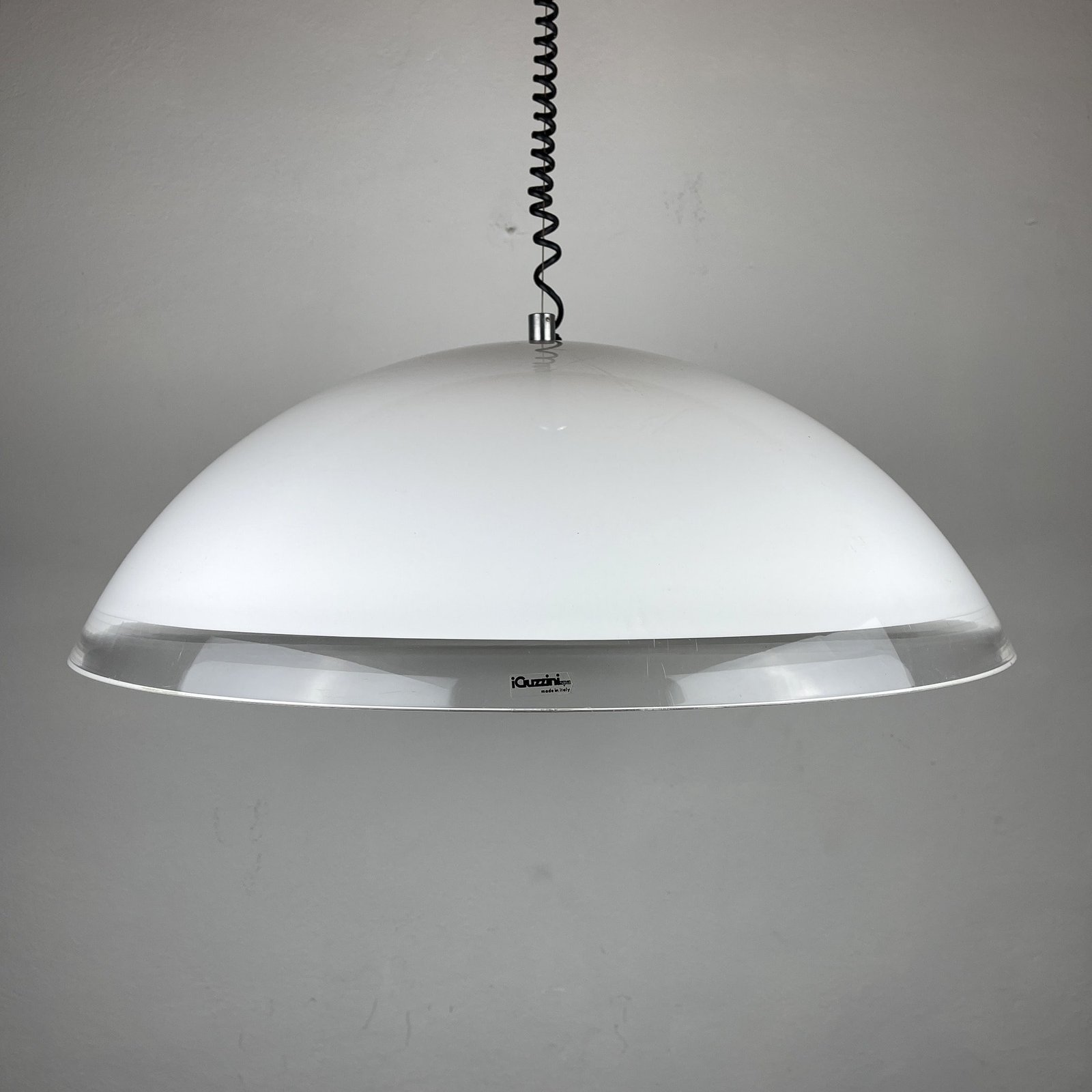Mid-century XL white plastic pendant lamp by iGuzzini Italy 1980s Vintage Hanging Light Space Age Modern