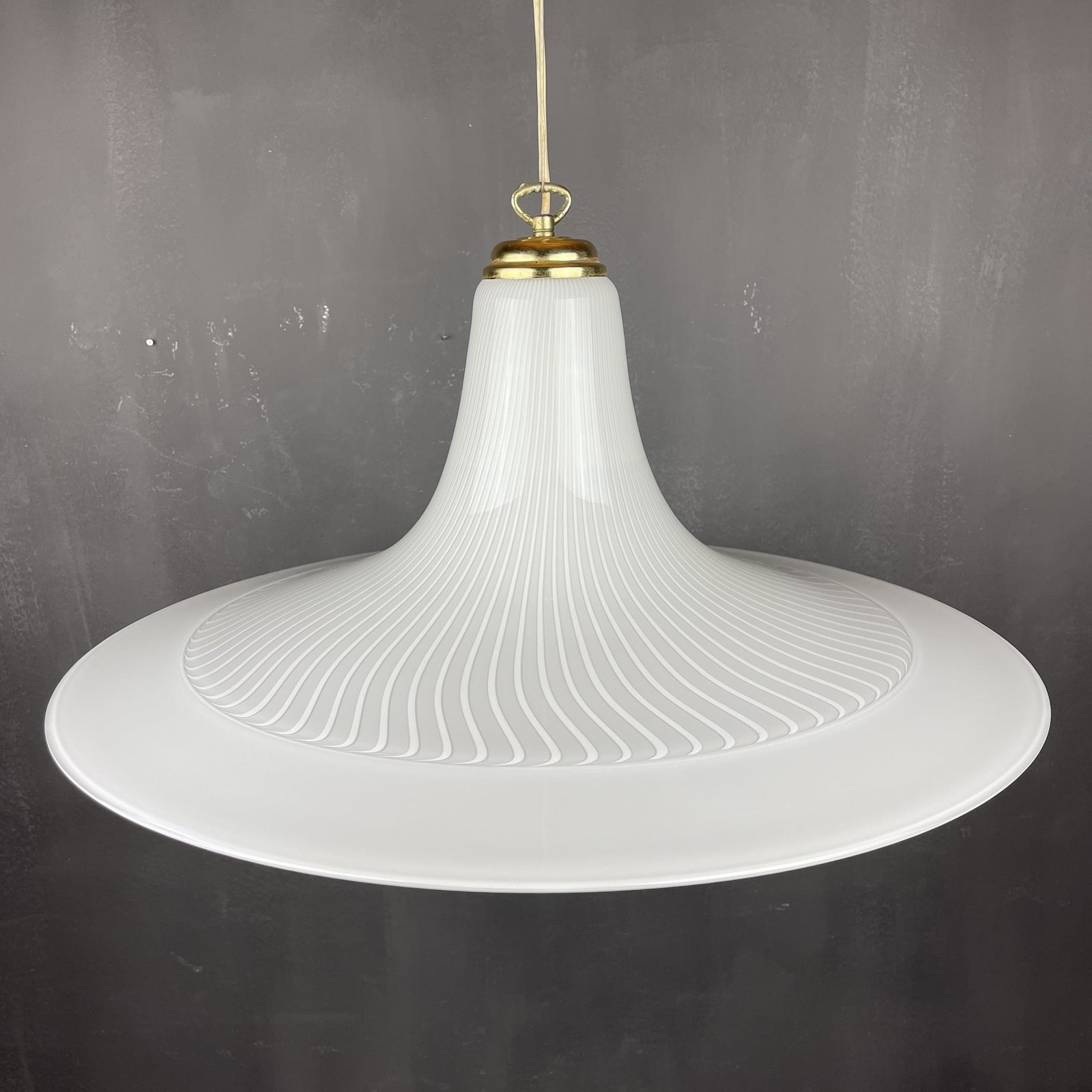Vintage white swirl murano lamp Italy 1970s White Gold Mid-century Lighting Vintage chandelier