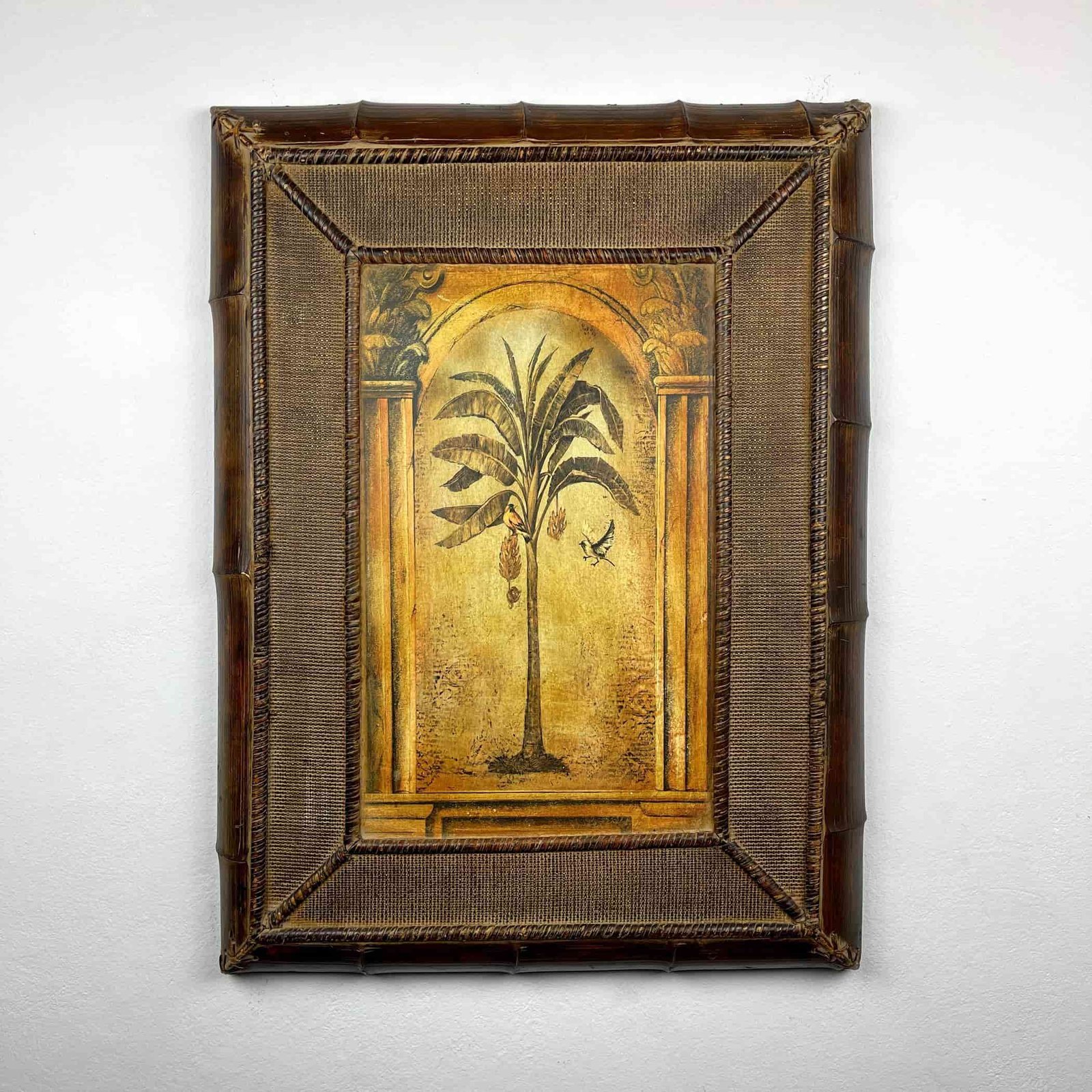 Vintage large wood bamboo decor panel 1950s retro wall decor colonial or tropical style