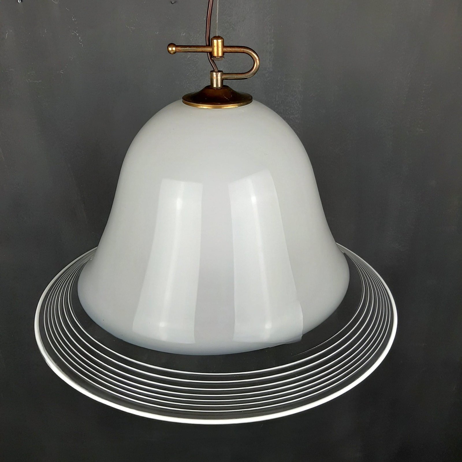 Vintage white murano glass pendant lamp Italy 1970s