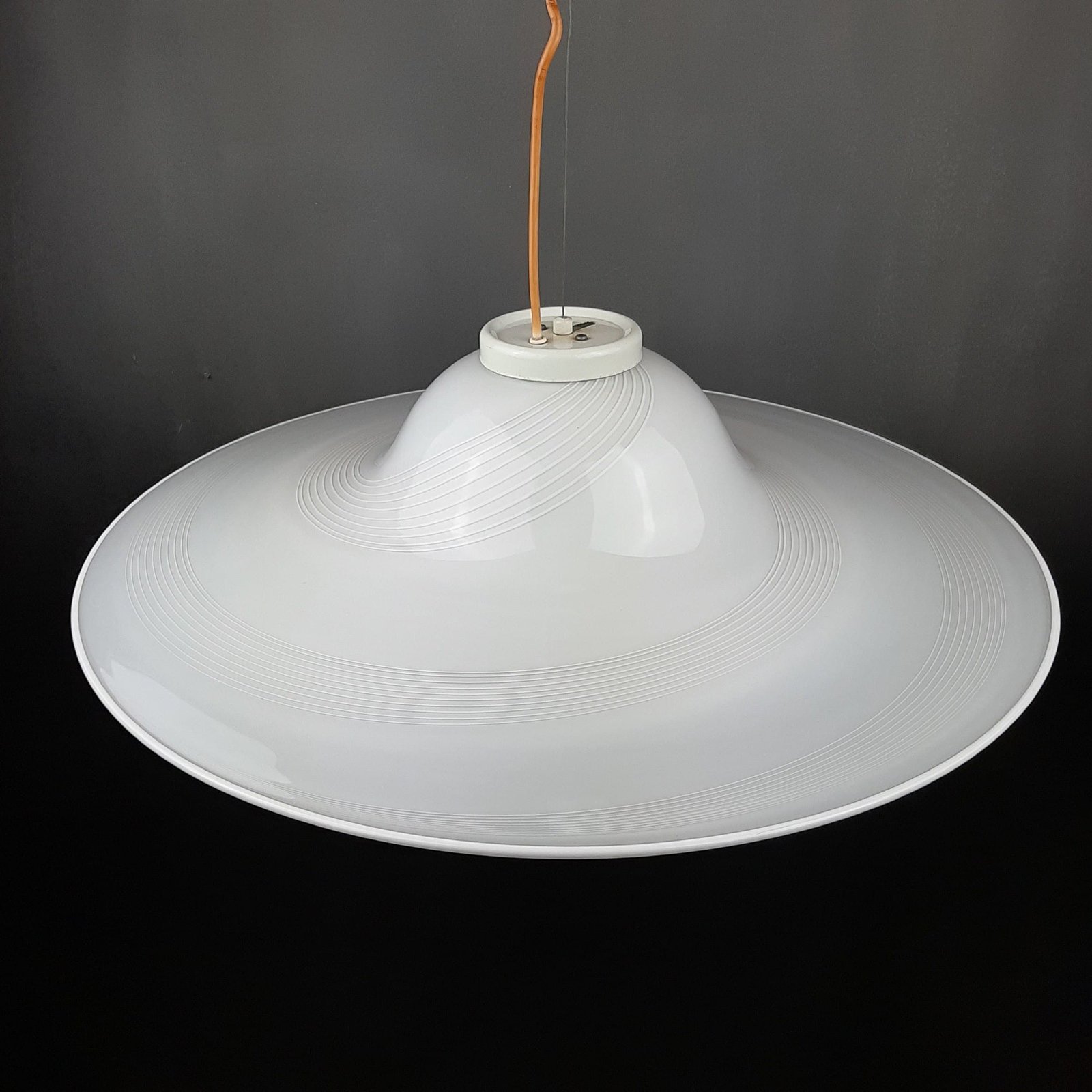 XXL Mid-century white murano glass pendant lamp Italy 1970s Retro lighting Space age UFO swirl lamp