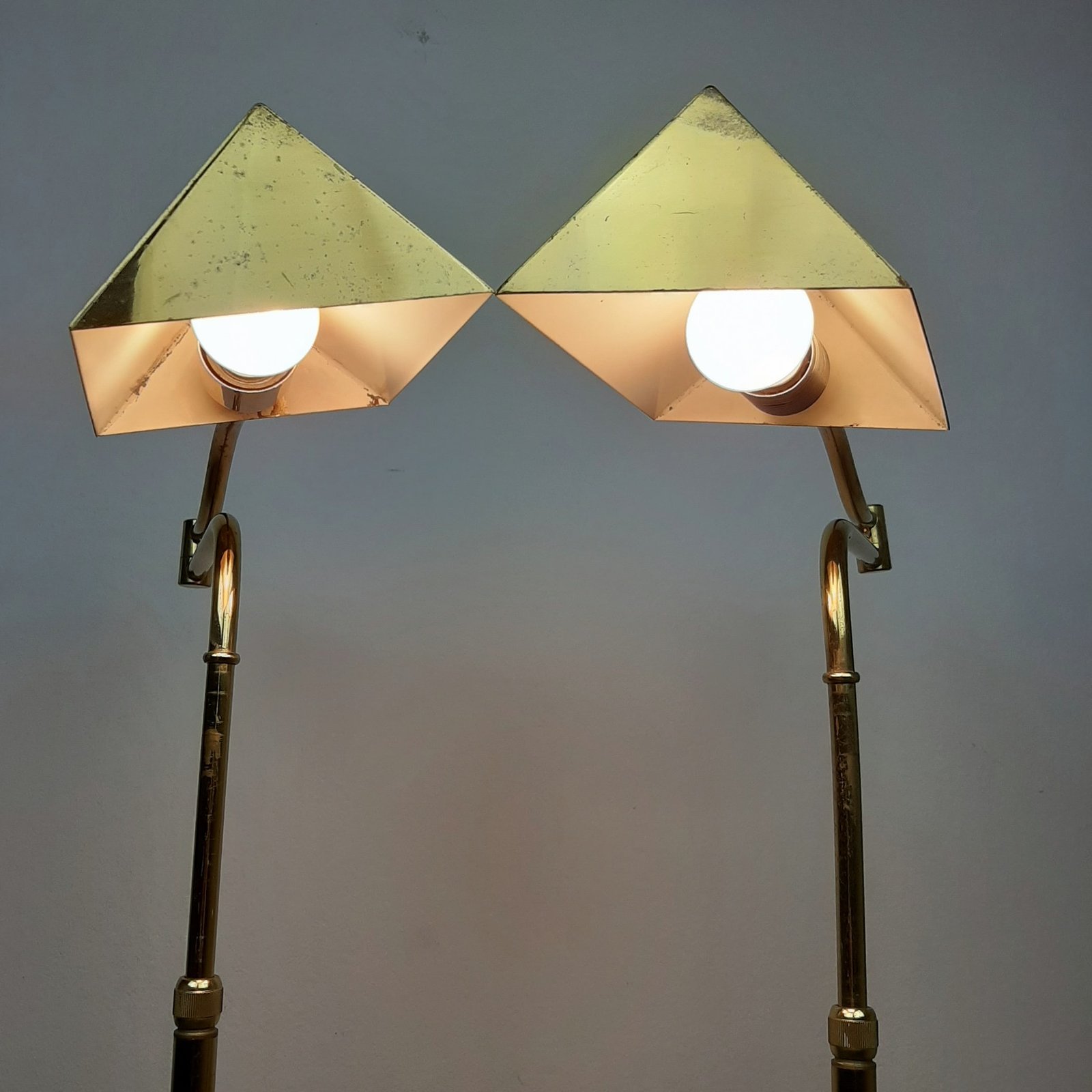 1 of 2 Mid-century brass floor lamp Germany 1970s Retro Modern Adjustable Brass Floor Lamp Style by Florian Schulz