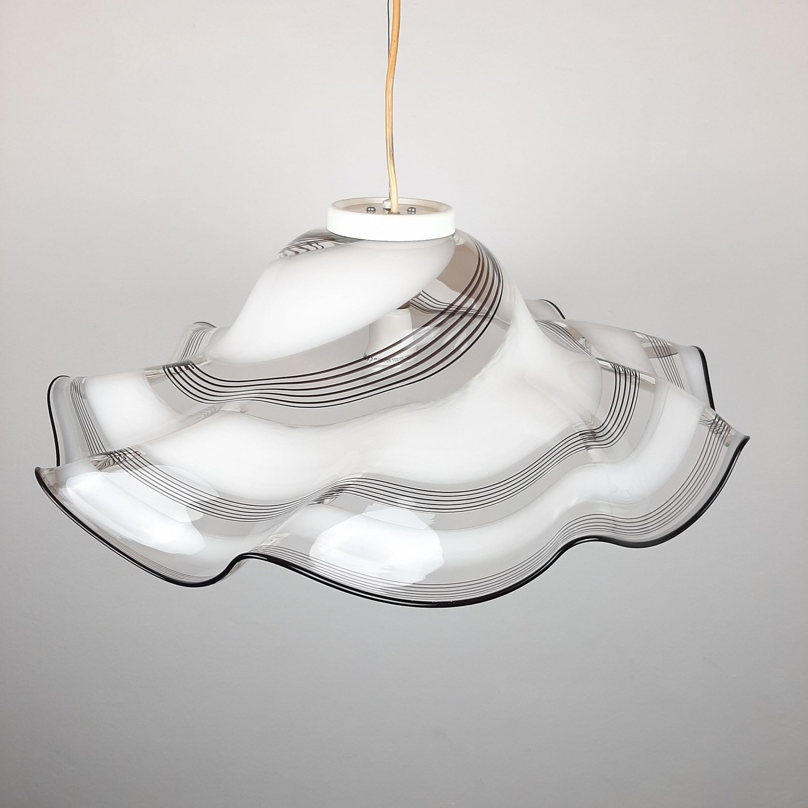 XL white choco murano glass pendant lamp Italy 1970s Mid-century lighting Retro murano