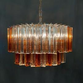 Murano glass Crystal Prism Chandelier Italy 1960s 58 trasparent and amber Triedri prism