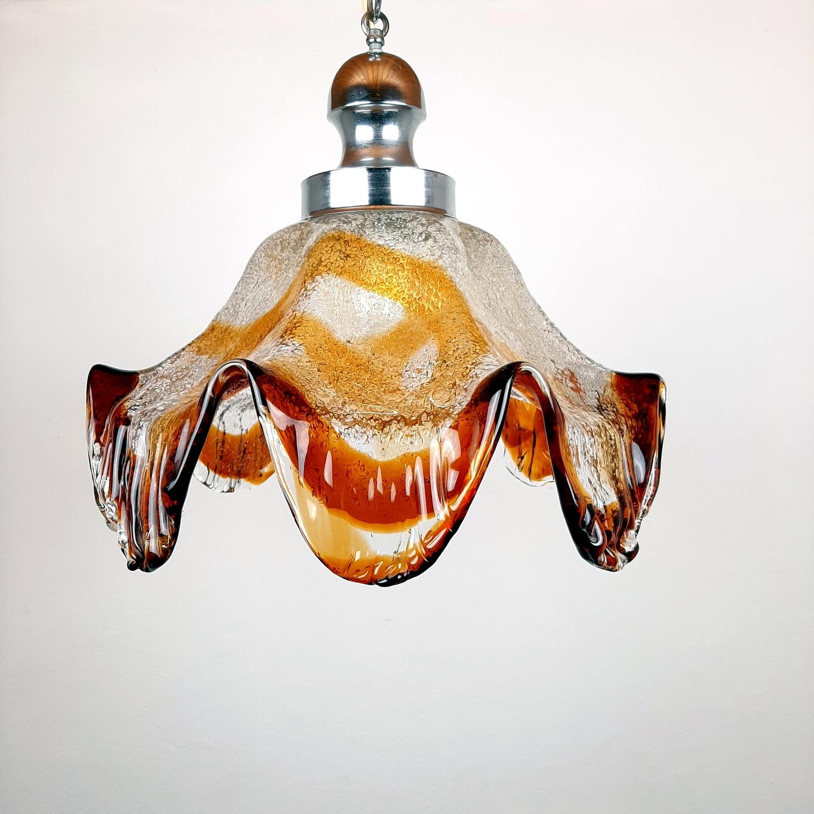 Mid-century amber murano glass pendant lamp Italy 1970s Retro murano chandelier Vintage lighting