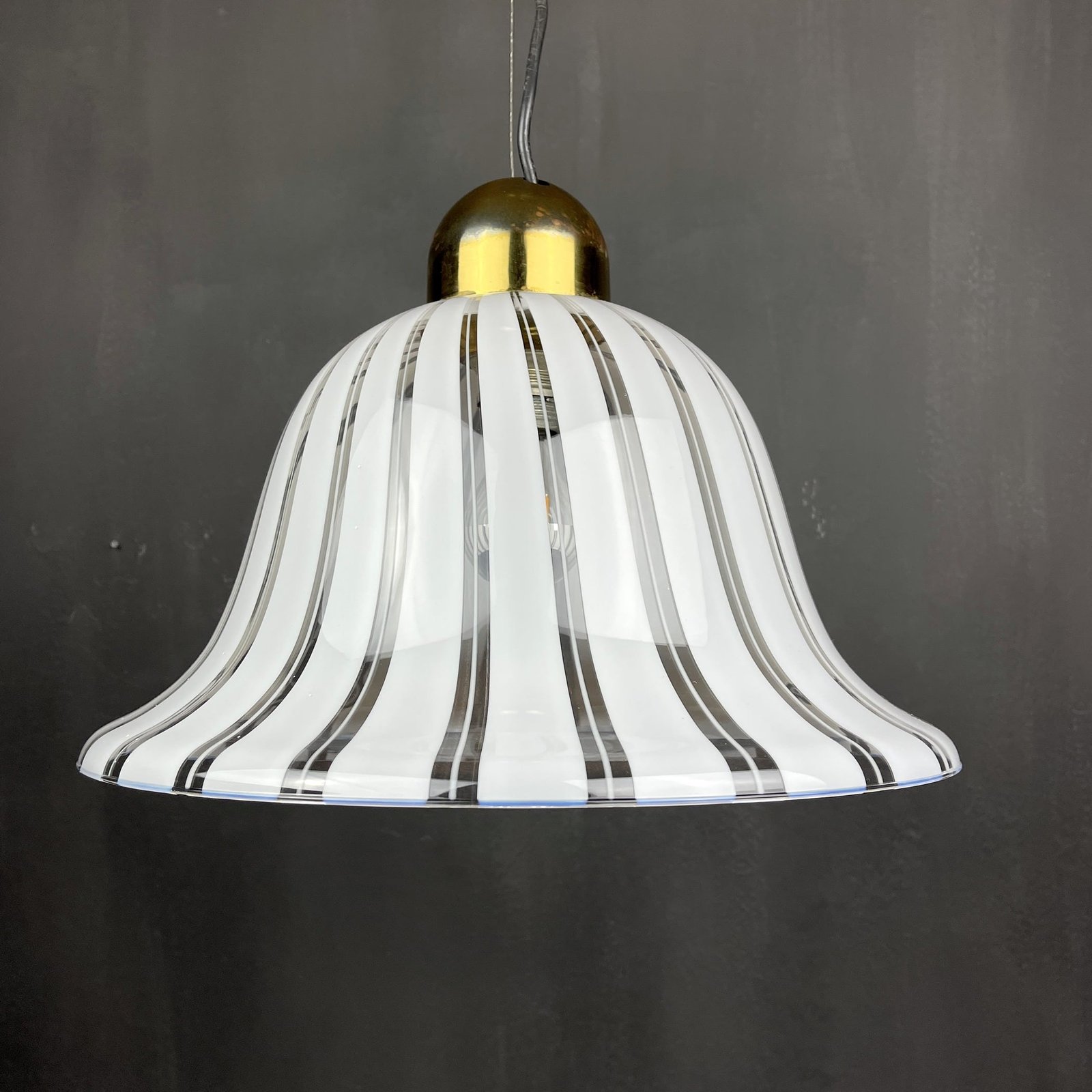 Vintage murano white pendant lamp Italy 1970s Italian mid-century lighting Retro home decor