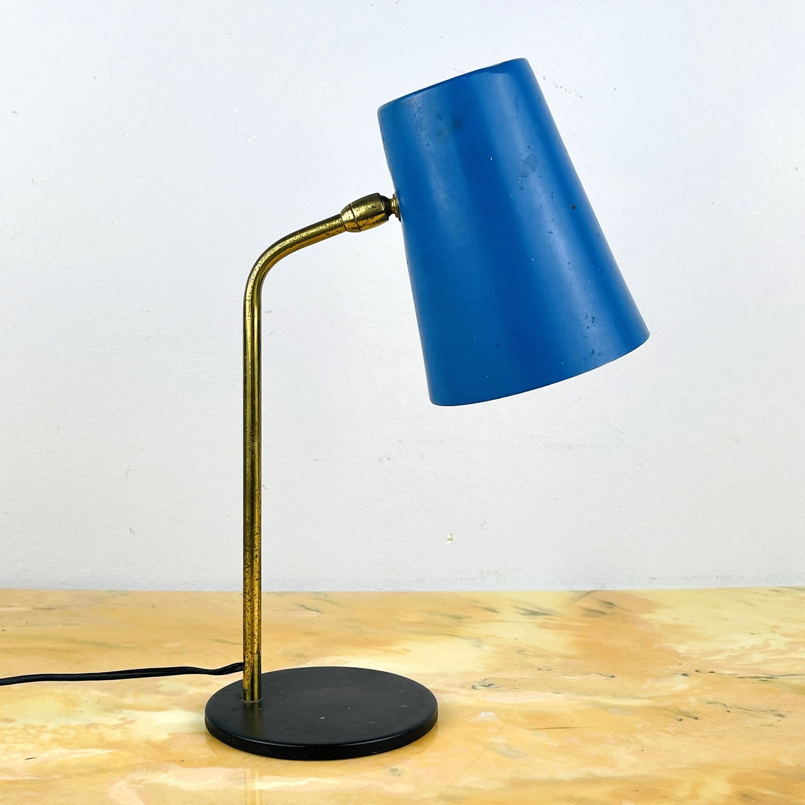 Mid-century blue metal desk lamp Italy 1960s Retro home office working light