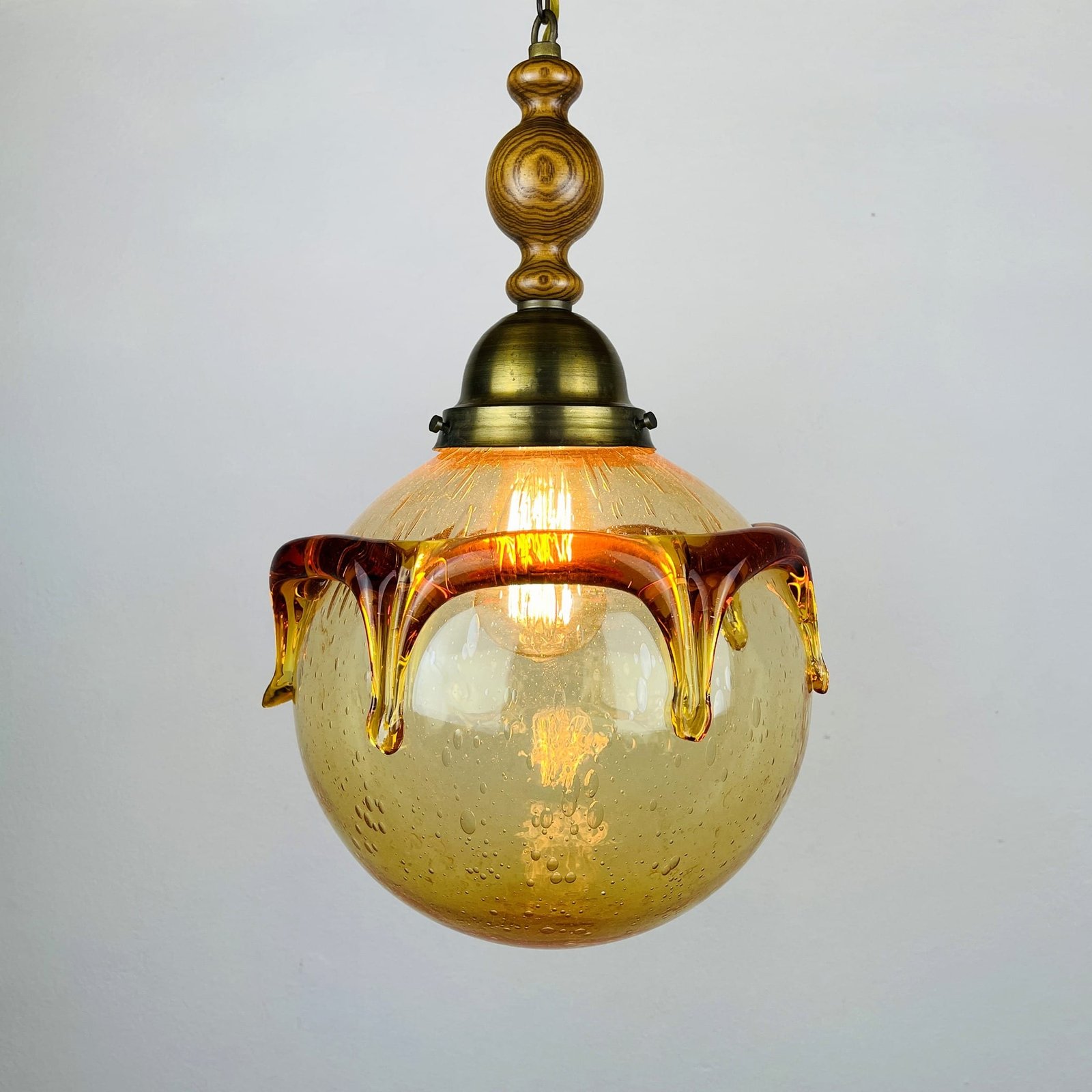 Vintage murano glass pendant lamp Italy 1960s beige and amber Retro home decor Mid-century light