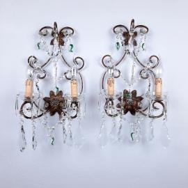 Pair vintage murano crystal sconce Italy 50s Antique Wall Sconces Retro Italian Wall Lights