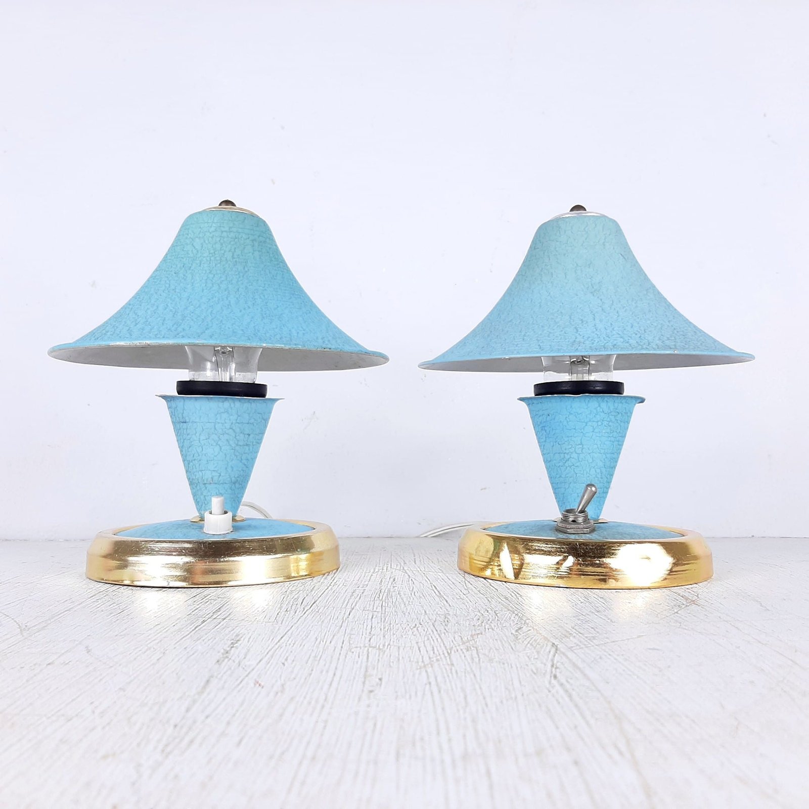 Pair of vintage table lamp Yugoslavia 60s light blue Mushroom lamp for kids Retro home decor