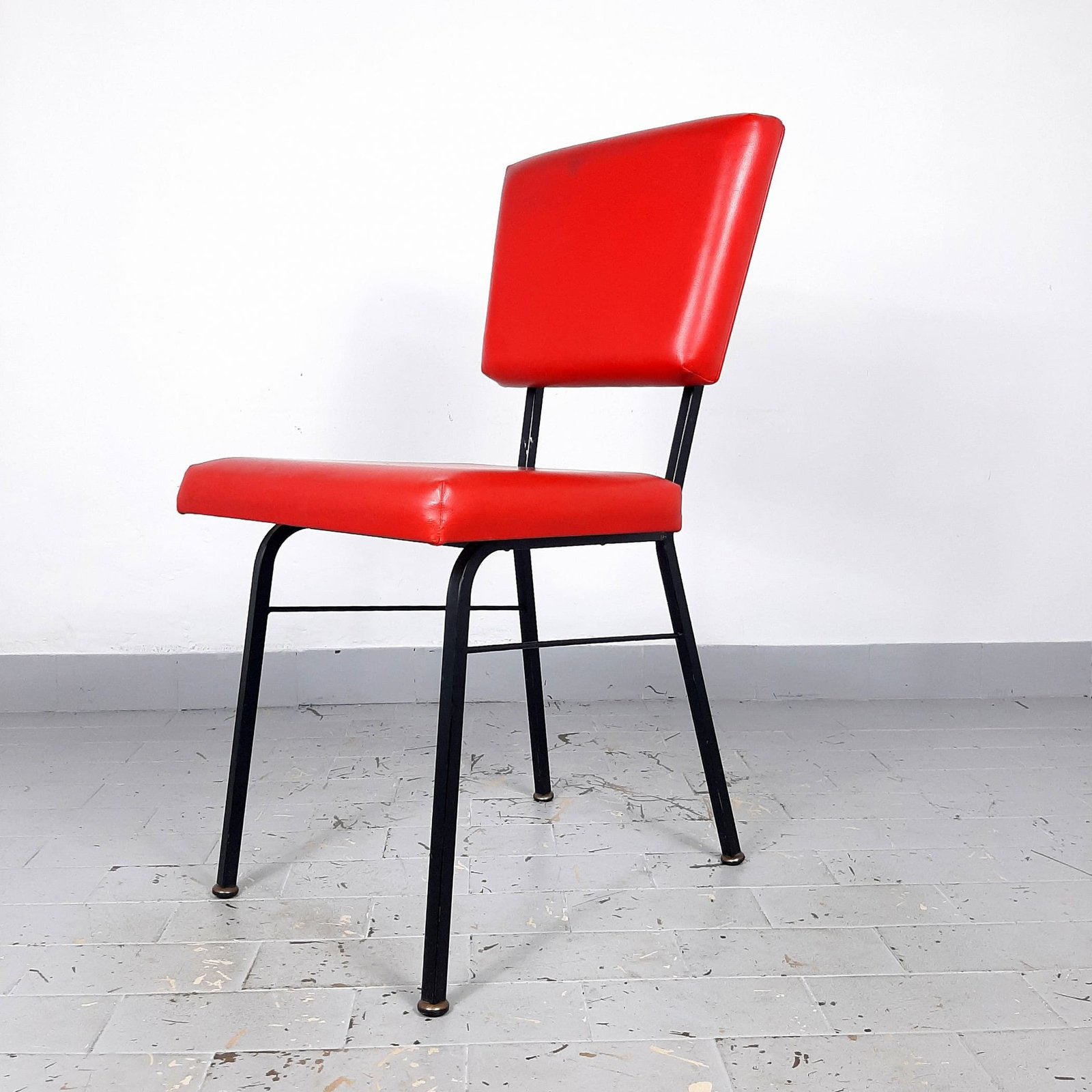Retro dining chair Mobili Polli Italy 1969 Mid-century office chair Red desk chair