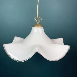 XL Vintage white murano glass pendant lamp Vetri Murano Italy 1970s Mid-century lighting style Fazzoletto Petticoat murano chandelier