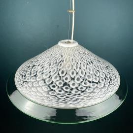 Vintage white murano glass pendant lamp Italy 1970s Mid-century lighting italian ceiling lamp