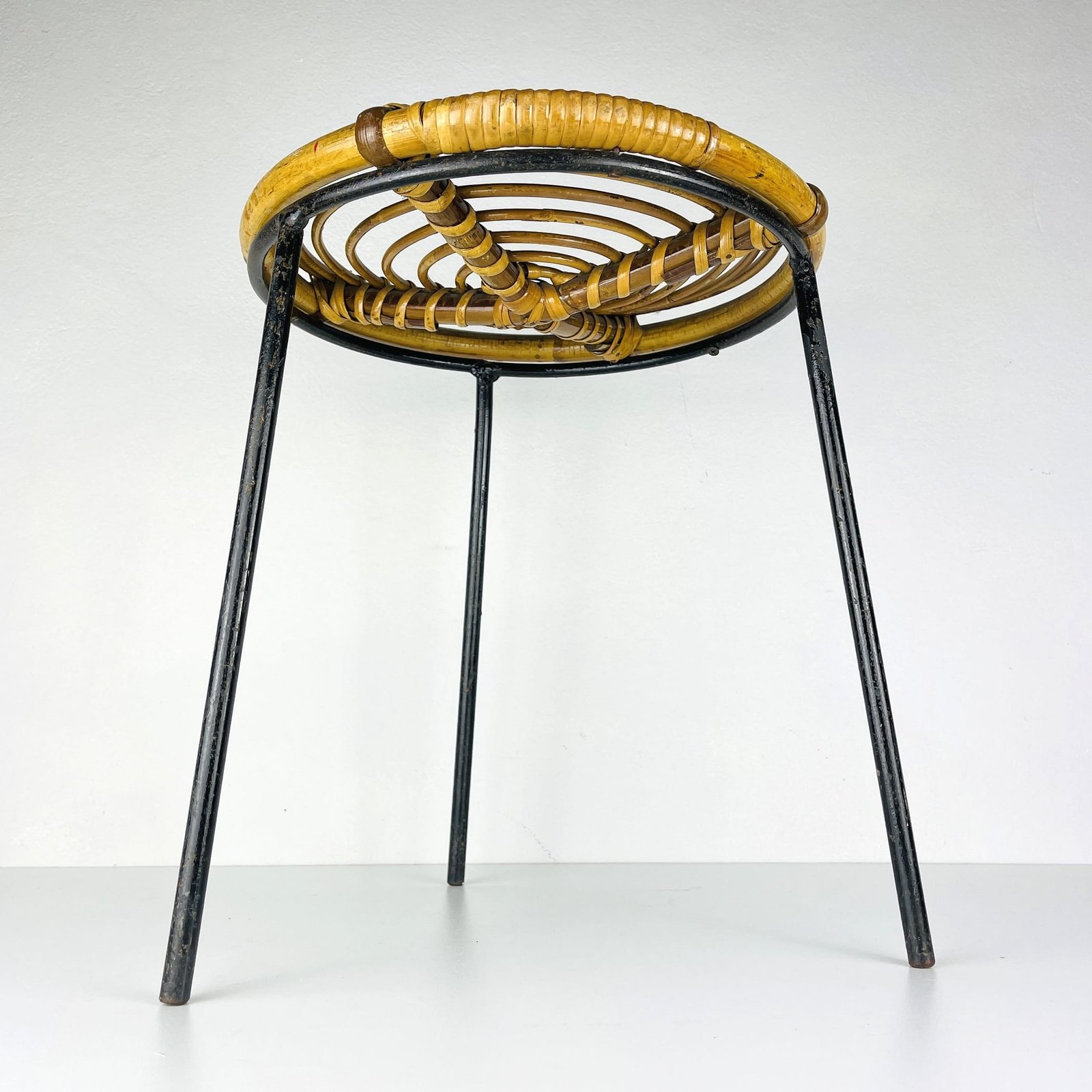 Vintage bamboo metal stool Italy 1950s MCM modern design