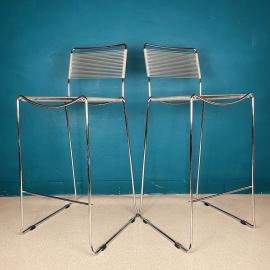 Pair of mid-century bar stools Spaghetti by Giandomenico Belotti for Alias Italy 1980s Vintage chairs with chromed frames