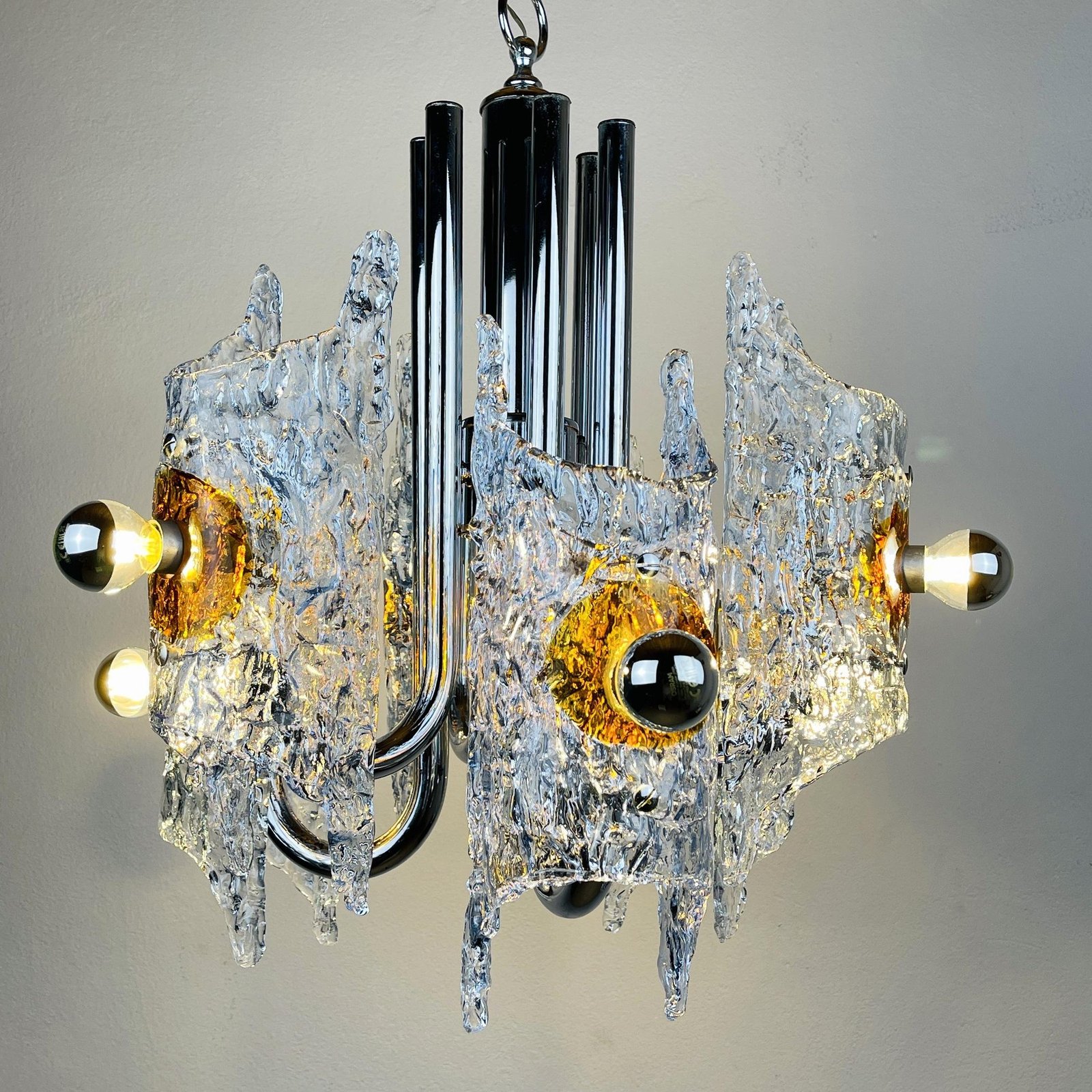 Mid-century ice Murano glass chandelier by Toni Zuccheri from Mazzega Italy 1970s Space age Sputnik atomic design