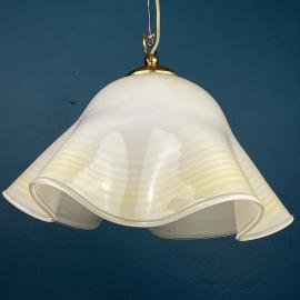 Vintage beige murano glass pendant lamp Fazzoletto Italy 1970s