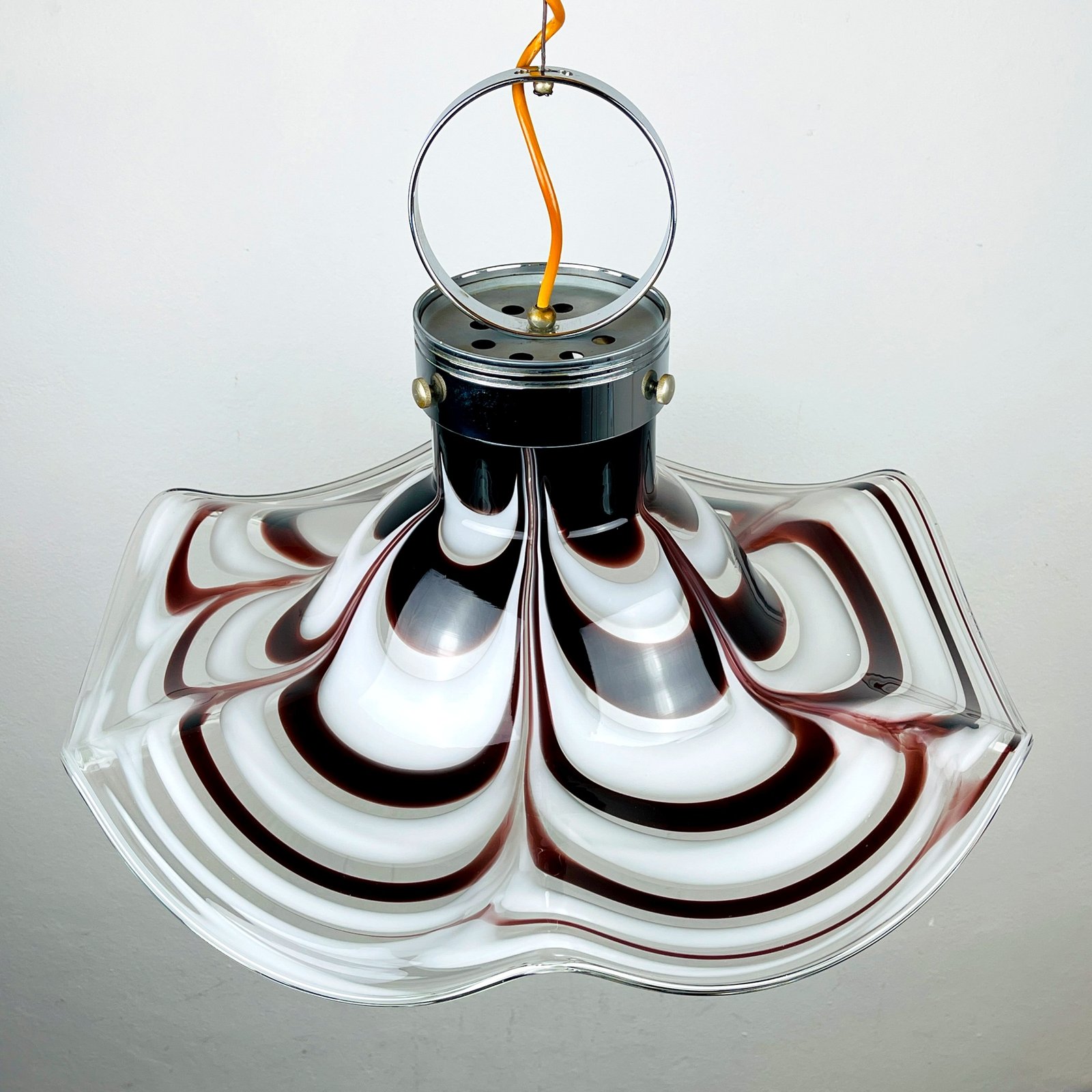 Original murano glass brown pendant lamp Flower by AV Mazzega Italy 1970s Vintage italian lighting