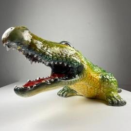 Large ceramic sculpture Crocodile from Bassano Italy 1980s Vintage decor Italian Bassano Pottery