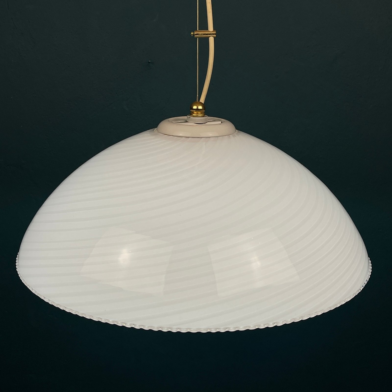 Vintage swirl murano glass pendant lamp Italy 1970s White Mid-century Lighting Vintage murano chandelier