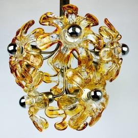 Mid-century amber Murano chandelier Flower Mazzega Italy 1970s Space age Sputnik atomic design Vintage italian lighting