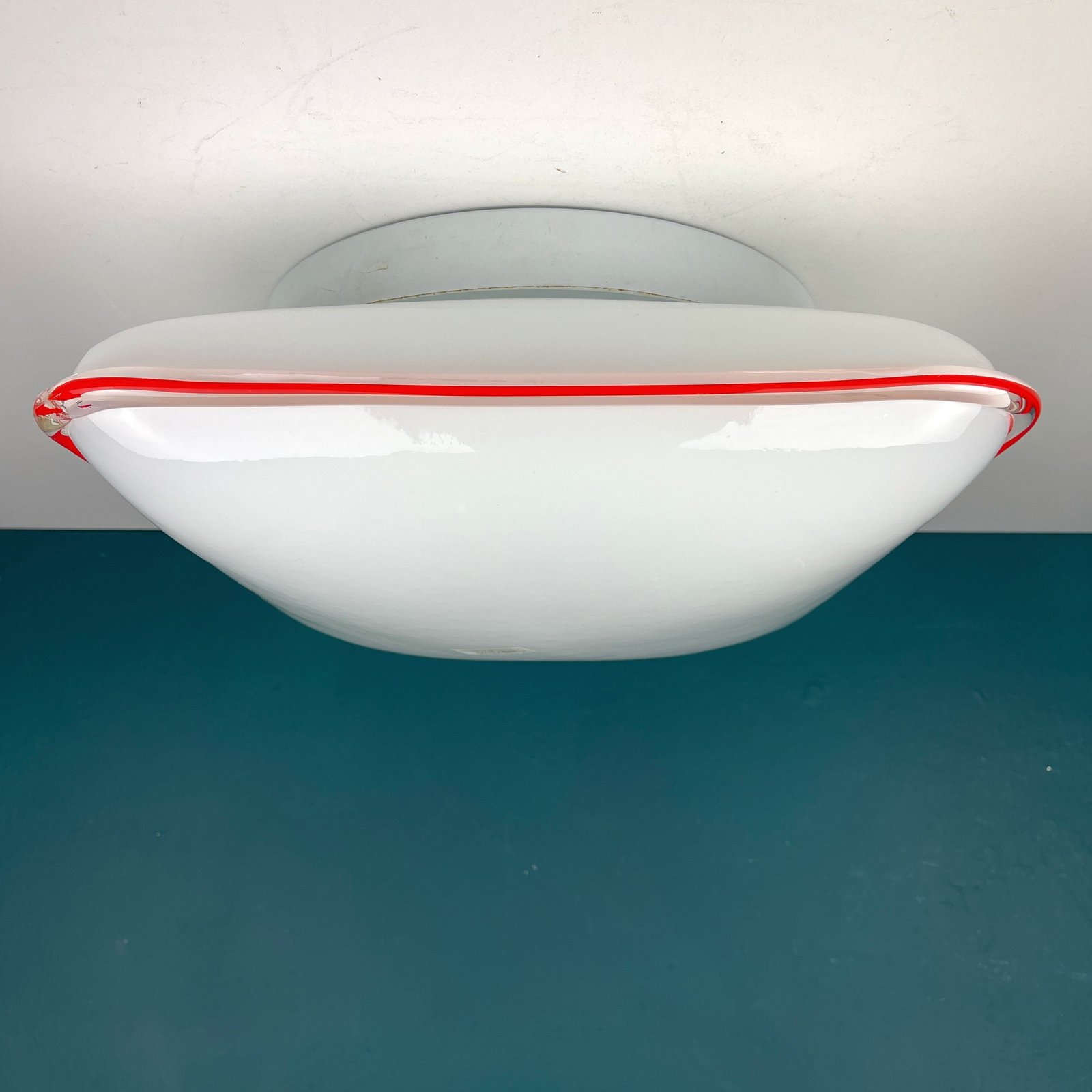 Vintage Murano glass ceiling lamp by Roberto Pamio & Renato Toso for Leucos Italy 1970s White Red Mid-century lighting