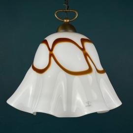 Vintage murano glass pendant lamp Fazzoletto Vetri Murano Italy 1970s Mid-century lighting Retro home decor White and brown lamp