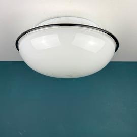 Vintage murano glass ceiling or wall lamp Italy 1970s White and Black Ronda UFO Space age Retro italian design lighting