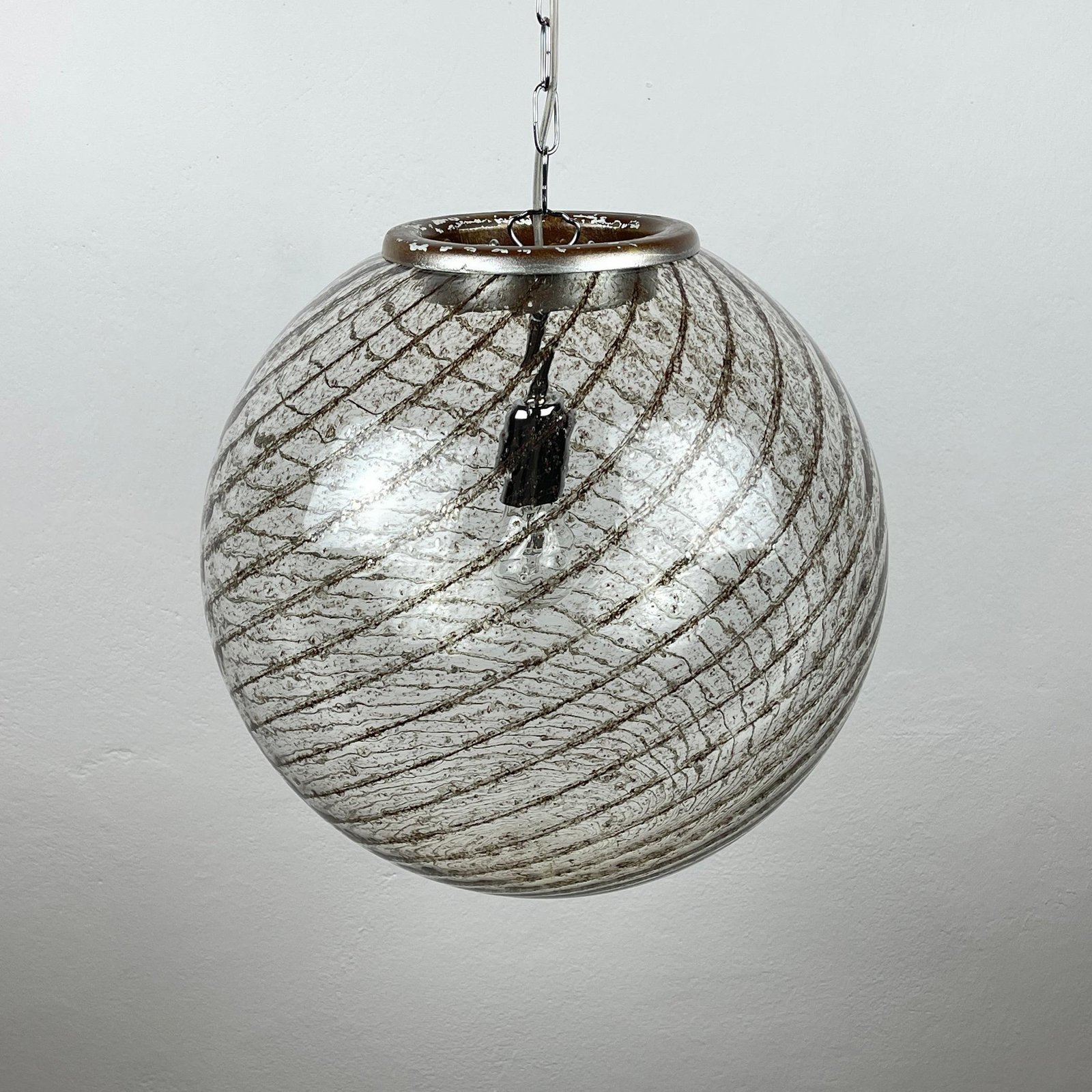 Vintage XL swirled murano glass pendant lamp La Murrina Italy 1970s Mid-century modern italian lighting