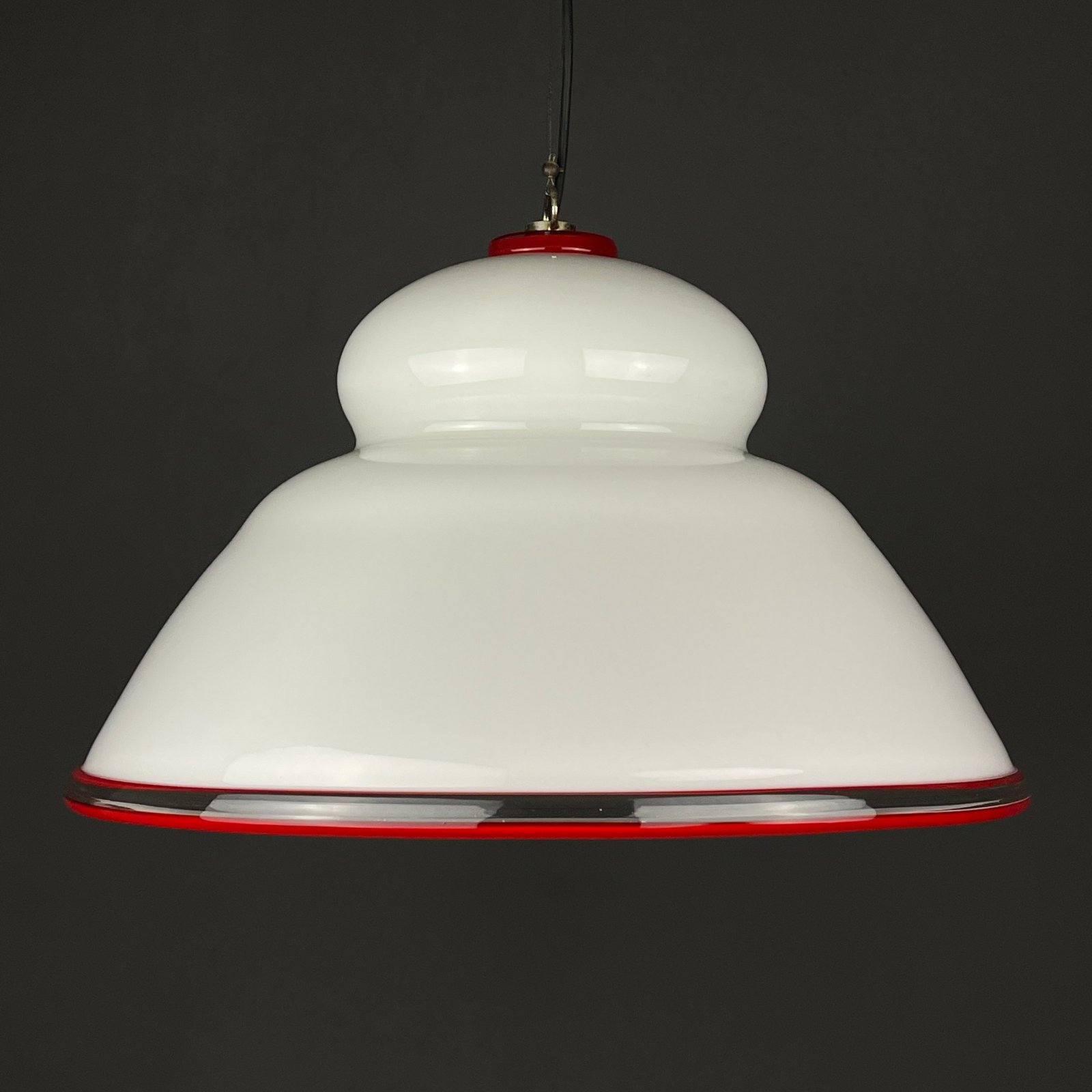 White murano pendant lamp XL chandelier Italy 1970s Mid-century italian modern lighting