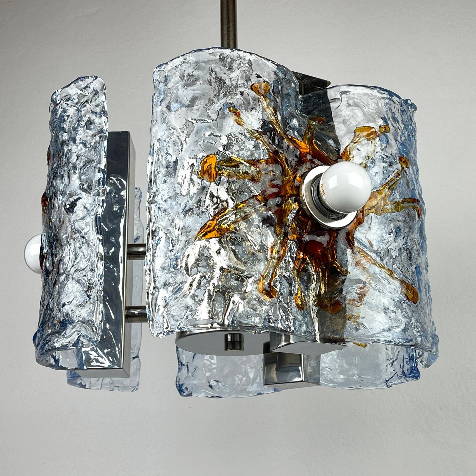 Mid-century ice Murano glass chandelier by Mazzega Italy 1970s Space age Sputnik atomic design
