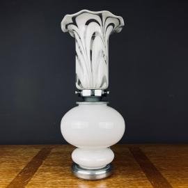 Vintage White Glass Table Lamp, Italy 1980s, Mid-century
