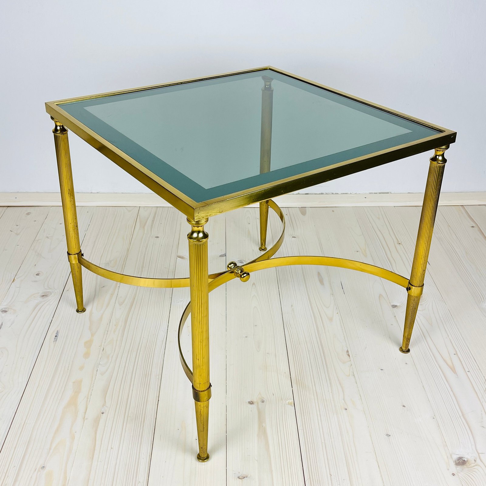 Vintage coffee table Italy 1970s Mid-century drink table Art deco Smoked Glass & Brass Table
