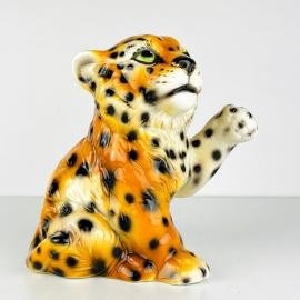 Vintage Leopard ceramic sculpture Italy 1960s Hand painted sculpture Retro home decor
