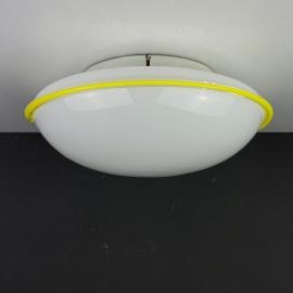 Vintage murano glass ceiling or wall lamp Italy 1970s White and Yellow Ronda UFO Space age Retro italian design lighting