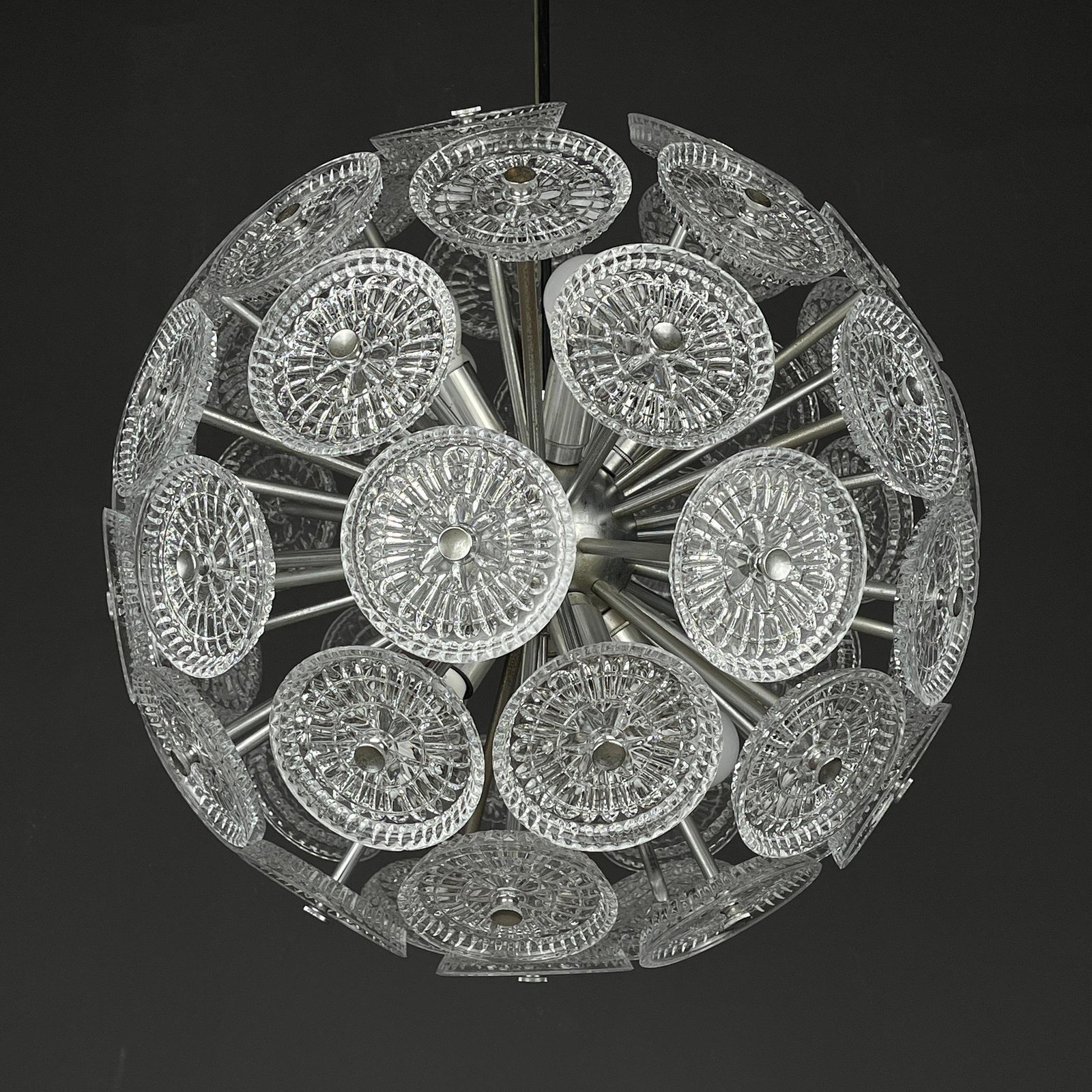 Vintage crystal chandelier Sputnik Dandelion Italy 1960s mid-century modern italian lighting