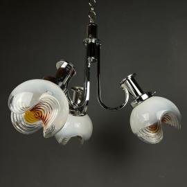 Mid-century murano glass chandelier by Mazzega Italy 1970s Vintage space age lighting Metal and glass
