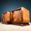 Pair of Vintage wood nightstands Italy 1950s Art deco wooden bedside table