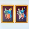 Diptych paintings in the style of Naive art, oil, hardboard, Oto Dobovišek, Yugoslavia 1970s Set of 2 Folk Art