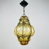 Venetian Yellow Murano Caged Glass Pendant Lamp, Italy 1940s