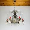 Vintage porcelain and brass chandelier, Italy 1930s