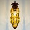 Venetian Yellow Murano Glass Caged Pendant Lamp, Italy 1940s