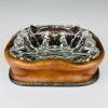 Original crystal glass and leather ashtray by Nova Tecno, Italy, 1970s