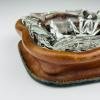 Original crystal glass and leather ashtray by Nova Tecno, Italy, 1970s